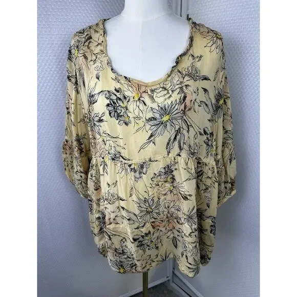 Tianello vintage Shelby boho Floral Babydoll Blouse XL Rayon $128 - Picture 2 of 11